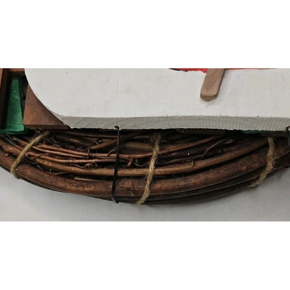 Santa Twine Vtg Christmas Wreath Retro Garden Wooden Attach Pcs 14 Inch Y2k Mist